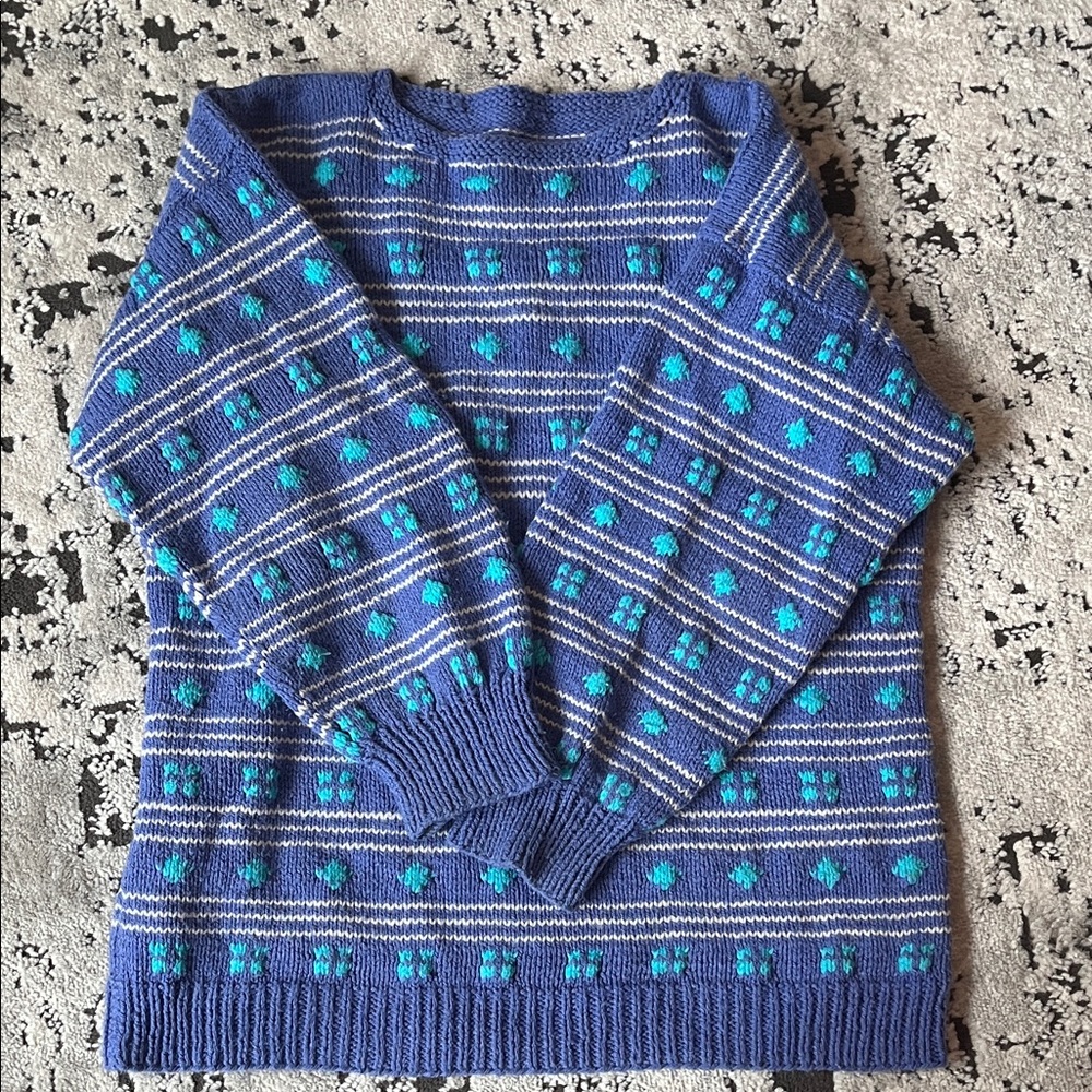 Blue Patterned Handmade Women's Sweater